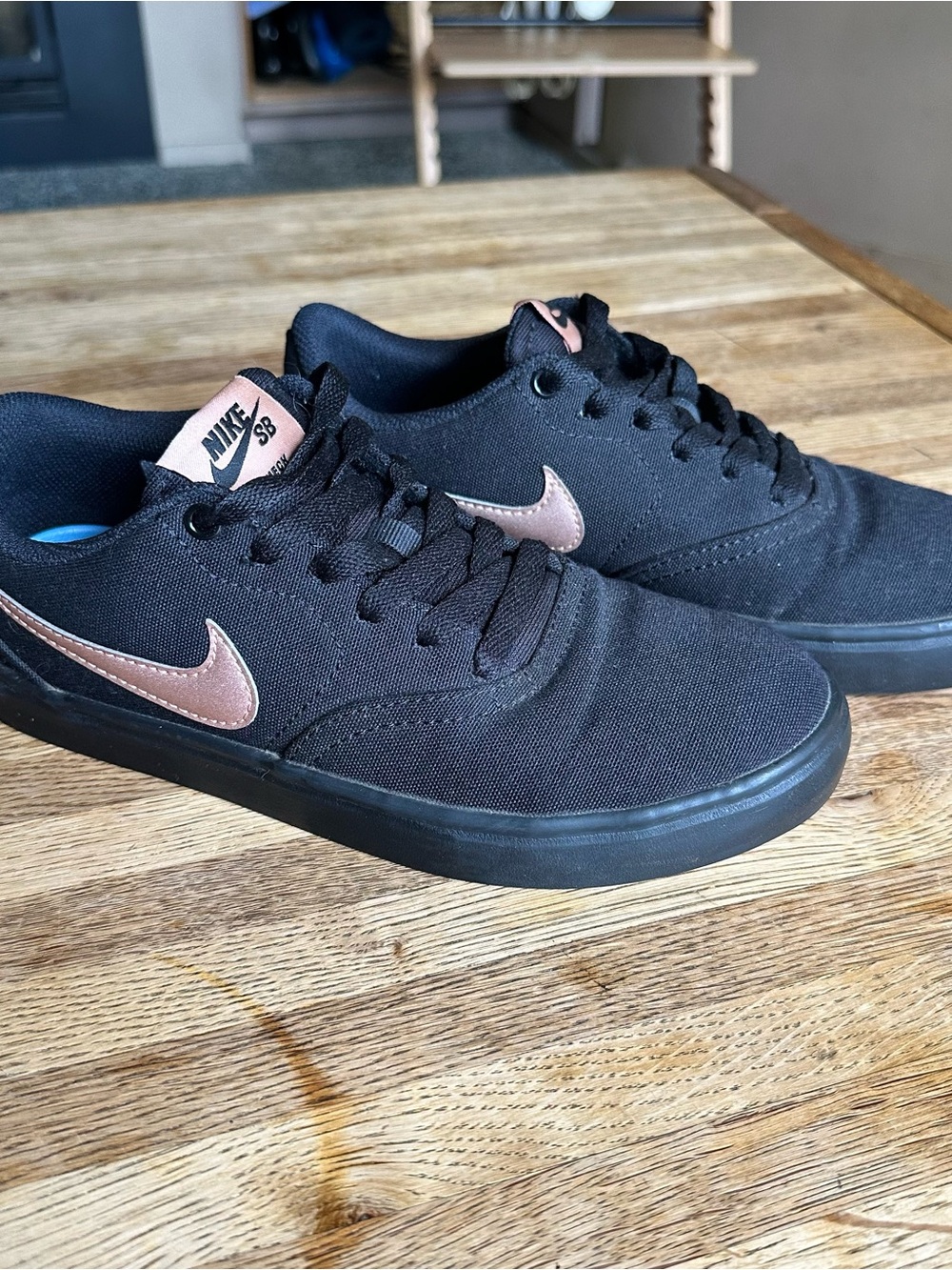 Nike Black Canvas Sneakers with Rose Gold Swoosh